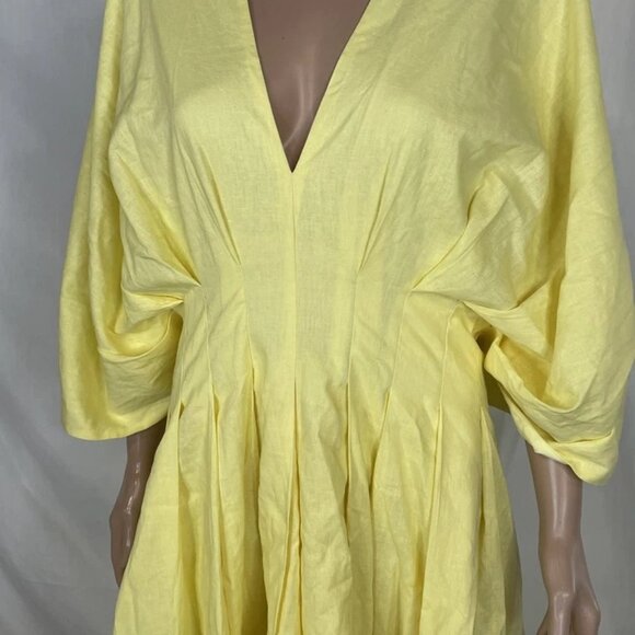 NEW FOREVER AMELIA Ruth Pleated Midi Dress Yellow Size US 20 / UK 24 | Linen - Picture 4 of 6